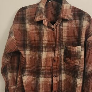 Women's Plaid Button-Up Blouse - Brown and Cream